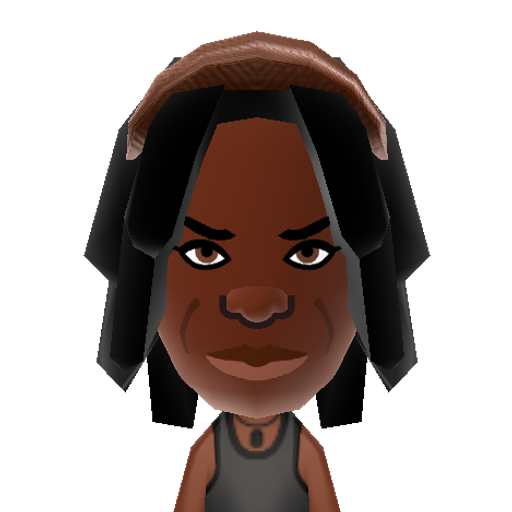 Michonne Mii character: Michonne from the Walking Dead. (Source: https://tomodachiqr.tumblr.com/post/92149346083)