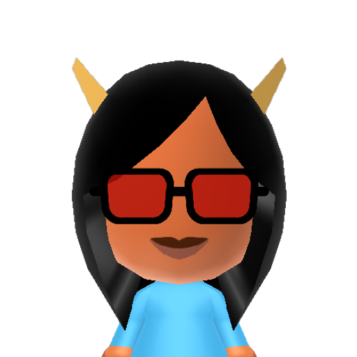 Latula Mii character: Pre-scratch troll from "Homestuck". Has teal blood, and bears the libra symbol.