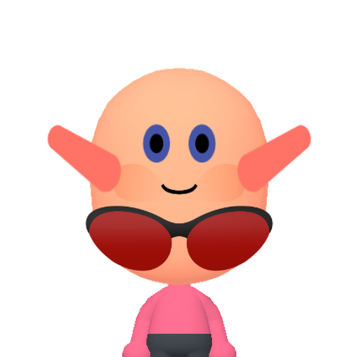 Kirby Mii character: Kirby, from the eponymous video game series developed by HAL Laboratory and published by Nintendo.
