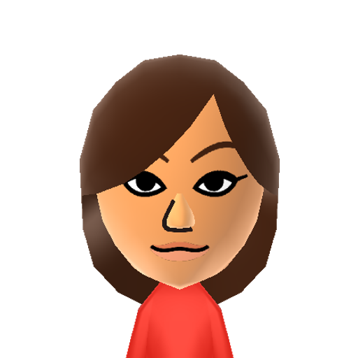 Kimmy Mii character: She is on the cover and back of Wii U NintendoLand. She is in a Red Pikmin Costume.