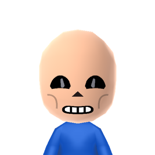 Sans Mii character: The shorter skeleton brother from "Undertale" that has 1 HP, and is a lazy comedian that has more that meets the eye.