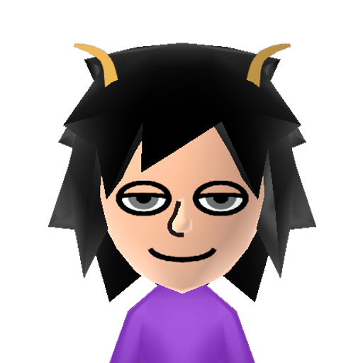 Gamzee Mii character: One of the Post-Scratch trolls from the webcomic "Homestuck". His chumhandle is terminallyCapricious, his god tier is Bard of Rage, and his zodiac sign is Capricorn.