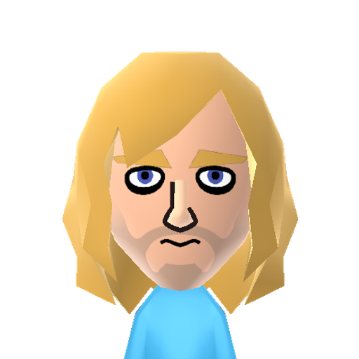Cobain Mii character: Lead singer of Nirvana and grunge rock pioneer of the early 90's. Songs include "Smells Like Teen Spirit" and "Come As You Are." Kurt died in 1994 while still at the height of his fame.