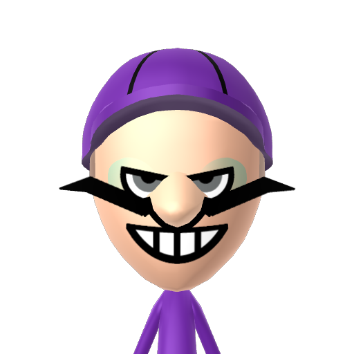 Waluigi Mii character: a Mii used in Mii Fighter QR Codes Series / Custom Mii Fighter Versus