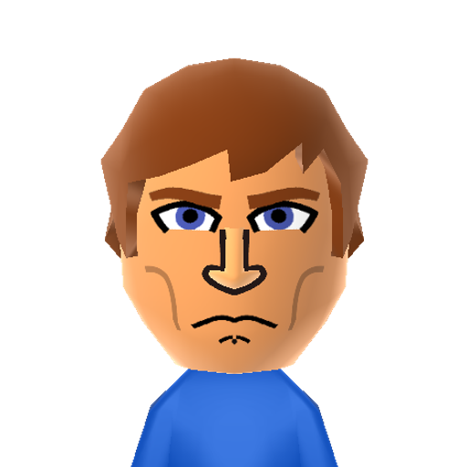 CaptFalcon Mii character: The main racer in the Nintendo game "F-Zero" and a legendary bounty hunter battling the forces of evil. This version is him without the famous helmet.