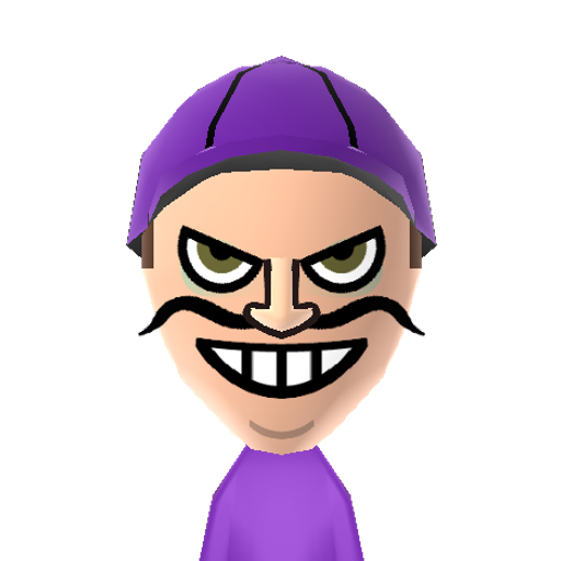 Waluigi Mii character: This is a Mii uploaded for the 3DS version and distributed by Mii Central for both the 3DS and Switch versions of Miitopia.