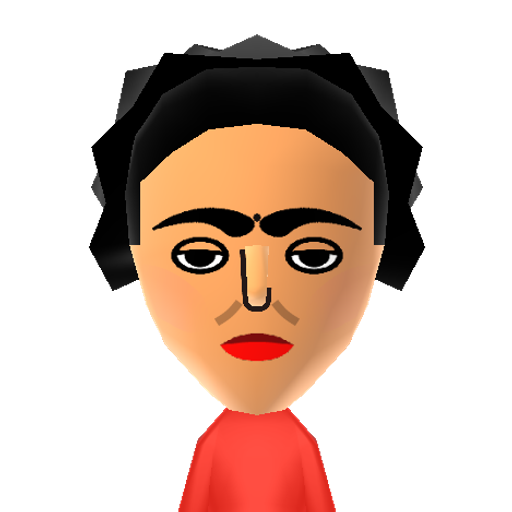F. Kahlo Mii character: The Mexican painter who is famous for her surrealist self-portraits and is considered a national icon. She is quoted for saying "I never painted dreams. I painted my own reality."