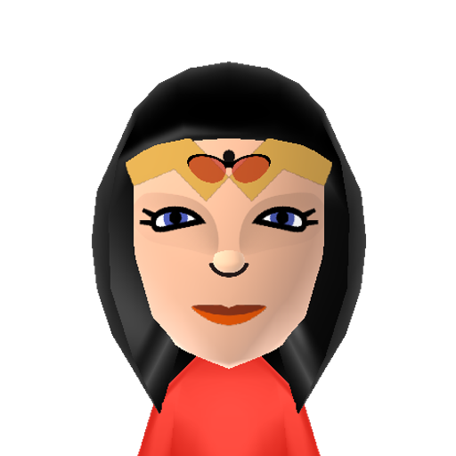 WonderWomn Mii character: Superheroine from comics, tv, and cartoons. She has an invisible plane and golden lasso which can make bad guys tell the truth.