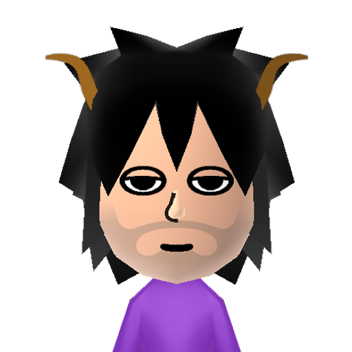Gamzee Mii character: A troll from the webcomic "Homestuck". He likes horns that go HONK HONK. His blood color is pure purple.