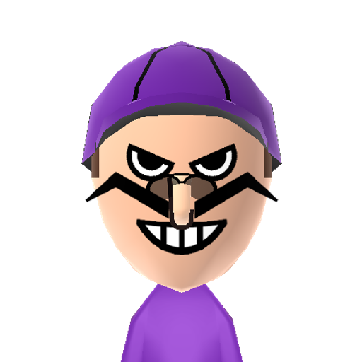 Waluigi Mii character: This is a Mii uploaded for the 3DS version and distributed by Mii Central for both the 3DS and Switch versions of Miitopia.