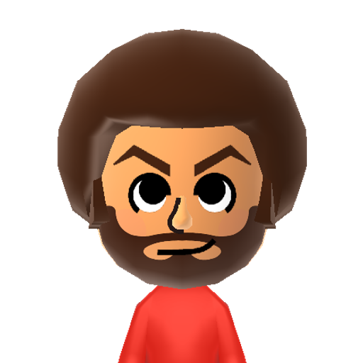 Bob Ross Mii character: This is a Mii uploaded for the 3DS version and distributed by Mii Central for both the 3DS and Switch versions of Miitopia.