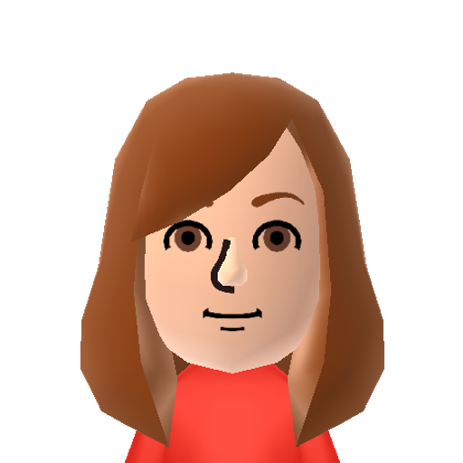 Ari Grande Mii character: The pop singer in her red dress.
