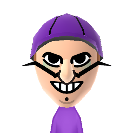 Waluigi Mii character: This is a Mii uploaded for the 3DS version and distributed by Mii Central for both the 3DS and Switch versions of Miitopia.