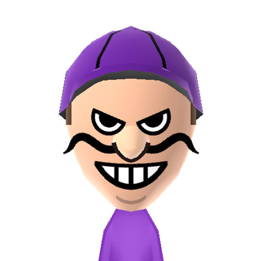 Waluigi Mii character: This is a Mii uploaded for the 3DS version and distributed by Mii Central for both the 3DS and Switch versions of Miitopia.
